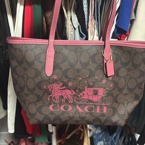 Coach Brown and Pink Graphic Tote